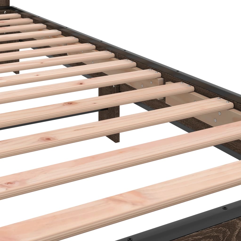 vidaXL Bedframe bewerkt hout en metaal bruin eikenkleurig 100x200 cm