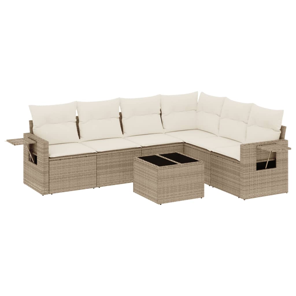 vidaXL 7-delige Loungeset met kussens poly rattan beige