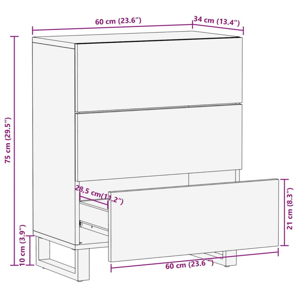 vidaXL Dressoir 60x34x75 cm massief acaciahout