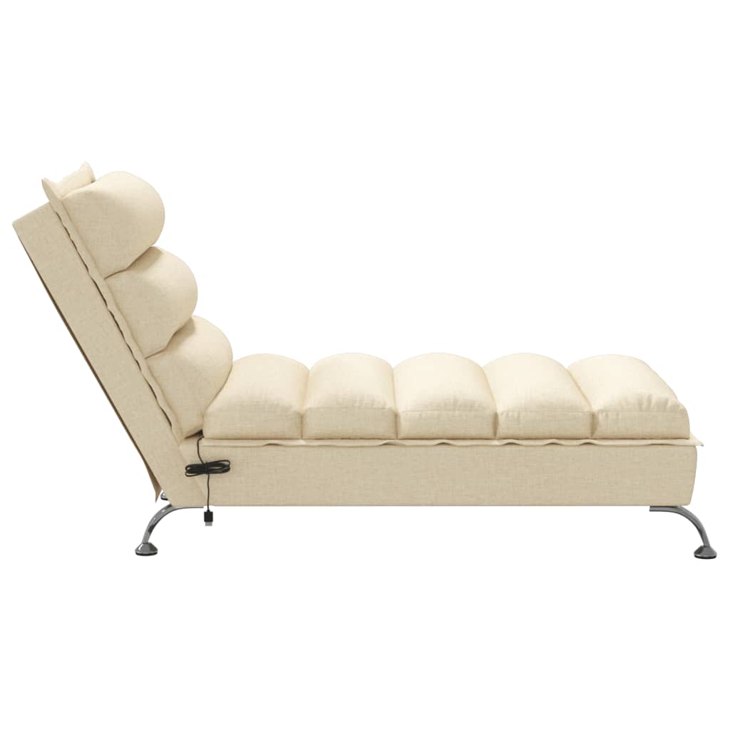 vidaXL Massage chaise longue met kussens stof crèmekleurig