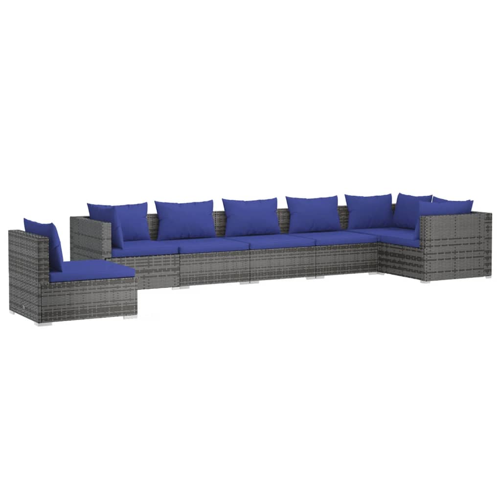 vidaXL 7-delige Loungeset met kussens poly rattan grijs