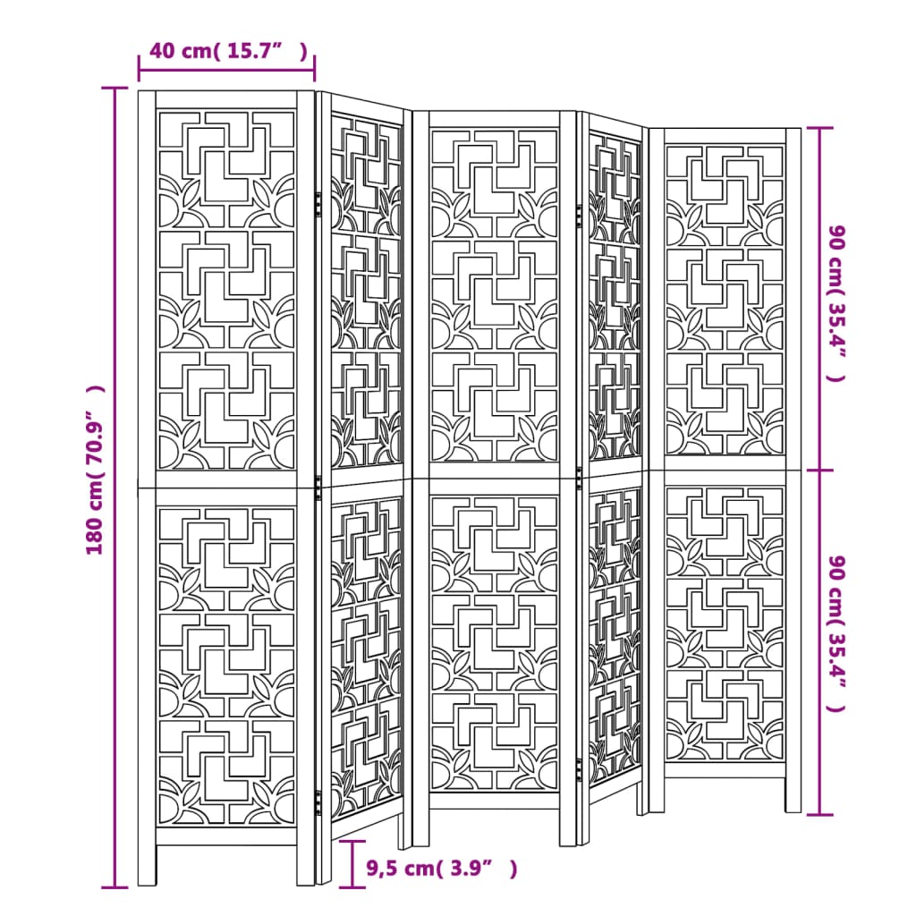 vidaXL Kamerscherm met 5 panelen massief paulowniahout bruin