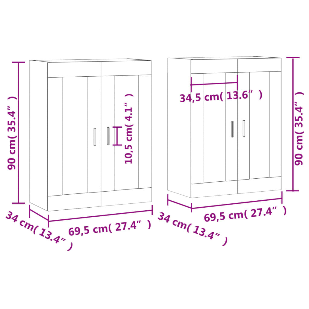 vidaXL Hangkasten 2 st bewerkt hout hoogglans wit