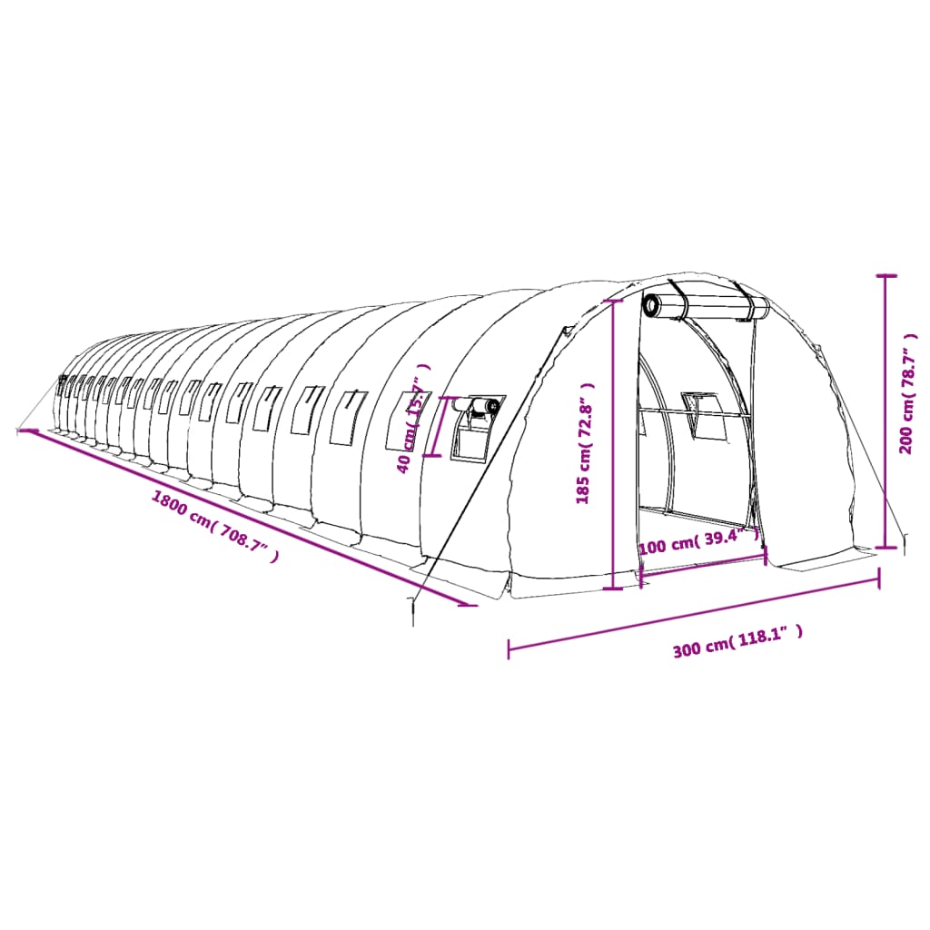 vidaXL Tuinkas met stalen frame 54 m² 18x3x2 m groen