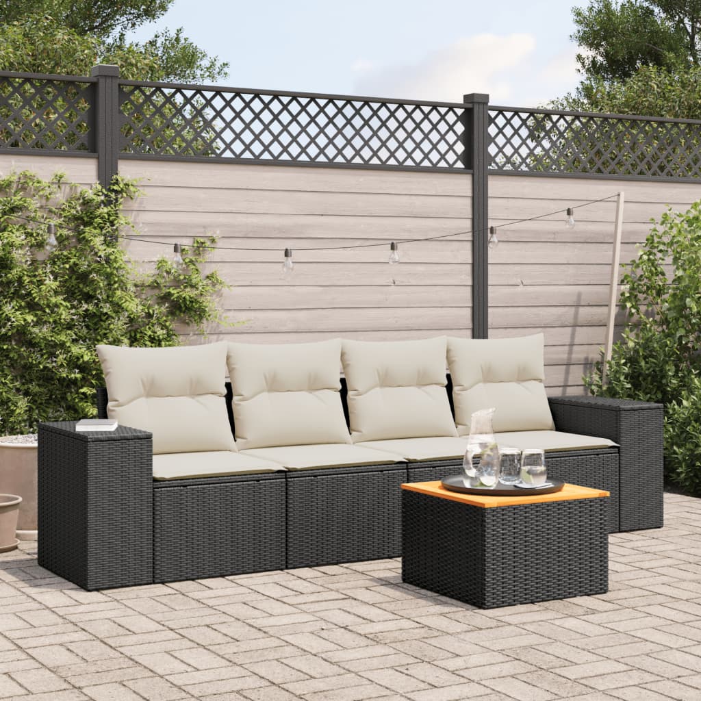 vidaXL 5-delige Loungeset met kussens poly rattan zwart