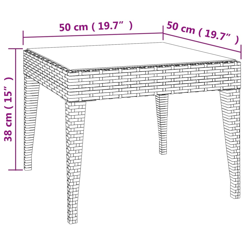 vidaXL Bijzettafel 50x50x38 cm poly rattan en gehard glas bruin