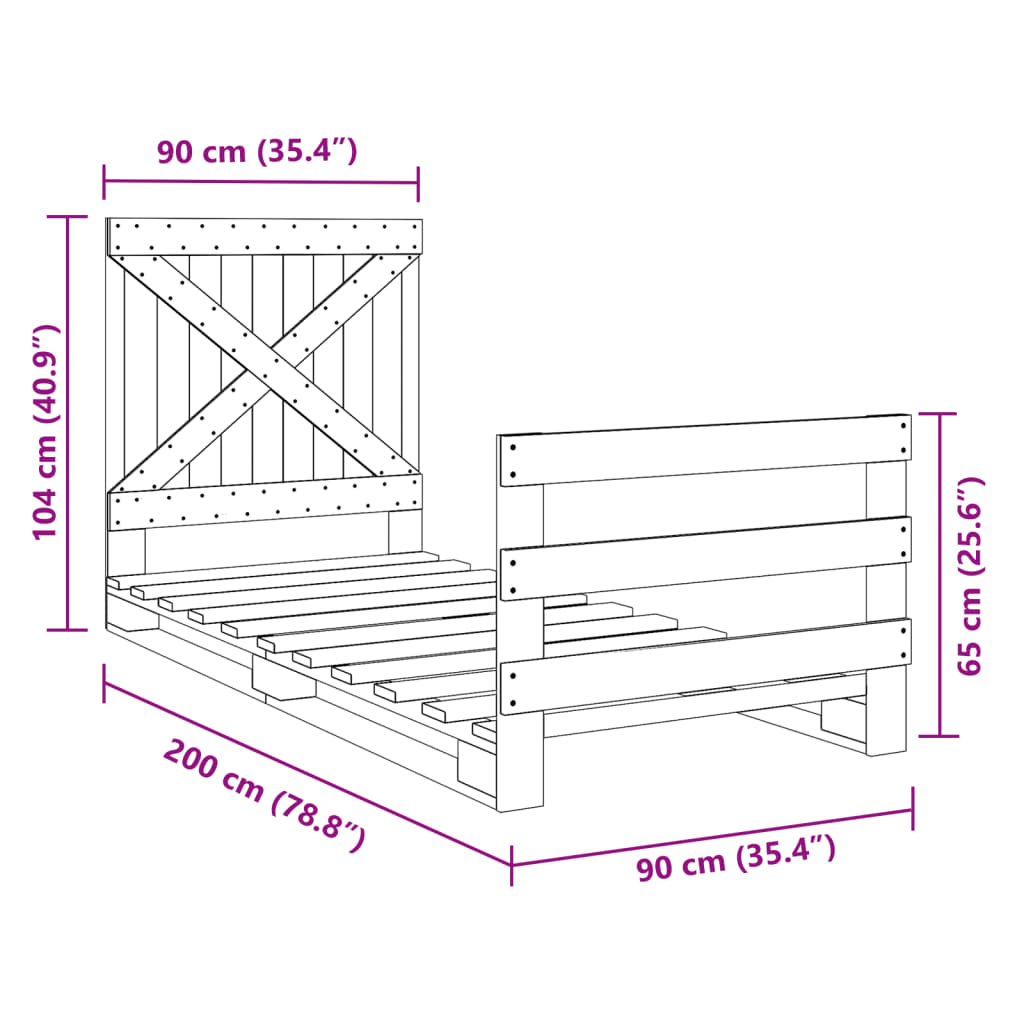 vidaXL Bedframe met hoofdbord massief grenenhout 90x200 cm