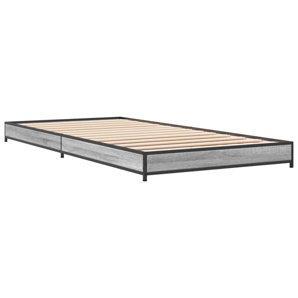 vidaXL Bedframe bewerkt hout en metaal grijs sonoma eiken 75x190 cm