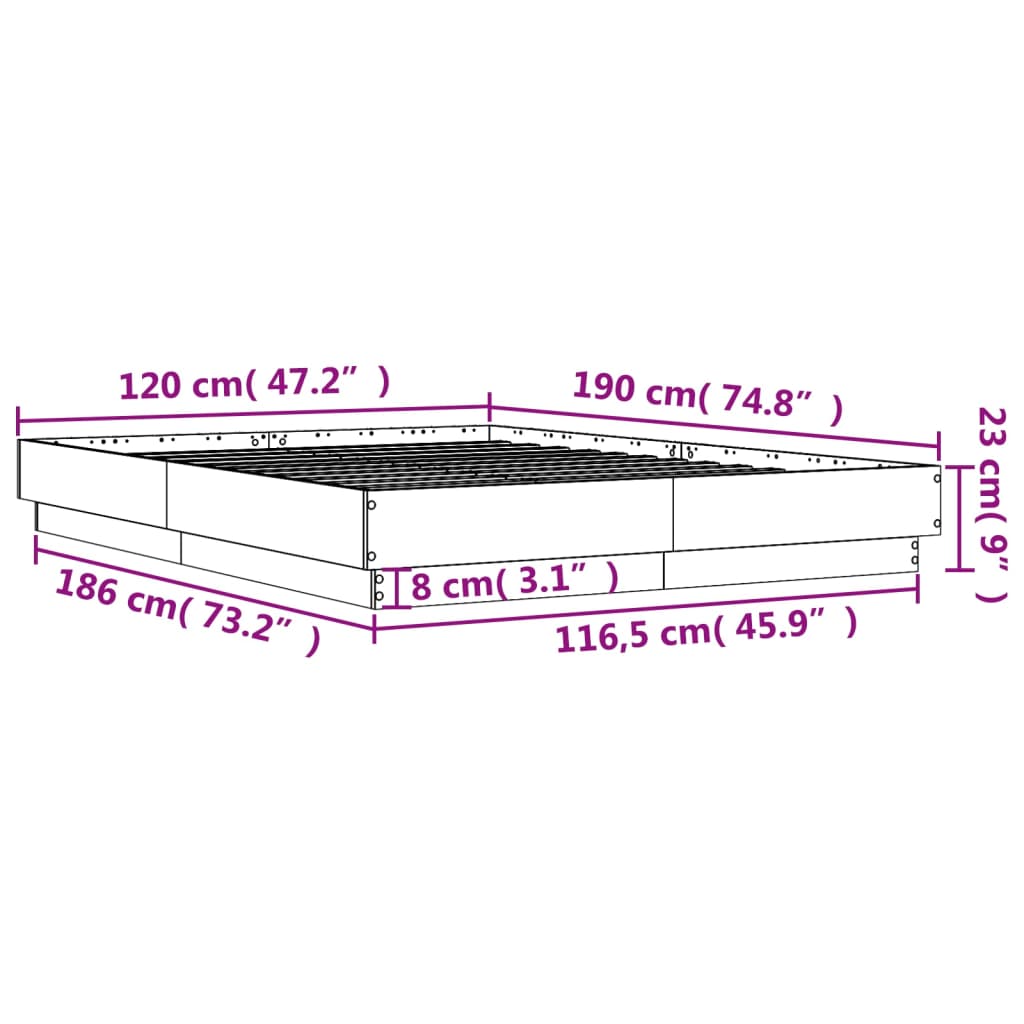 vidaXL Bedframe met LED-verlichting grijs sonoma eikenkleur 120x190 cm