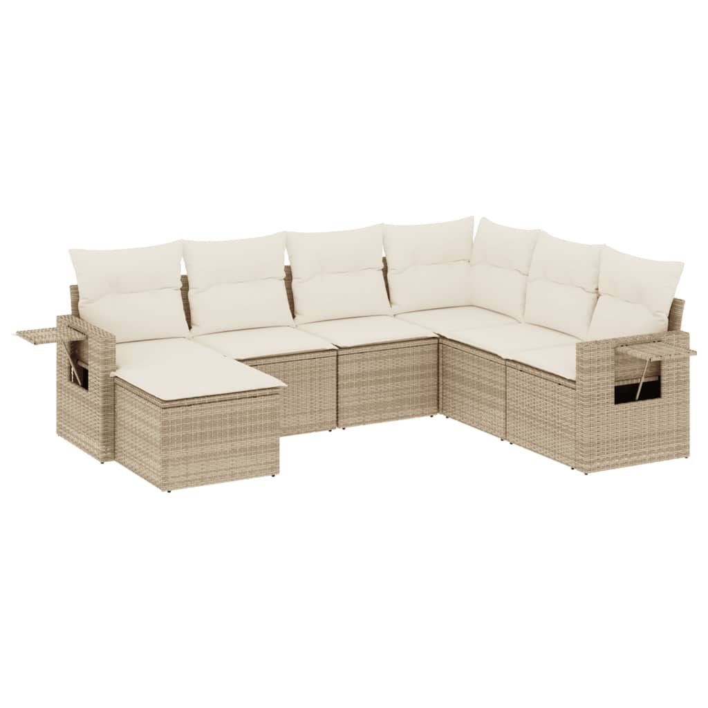 vidaXL 7-delige Loungeset met kussens poly rattan beige