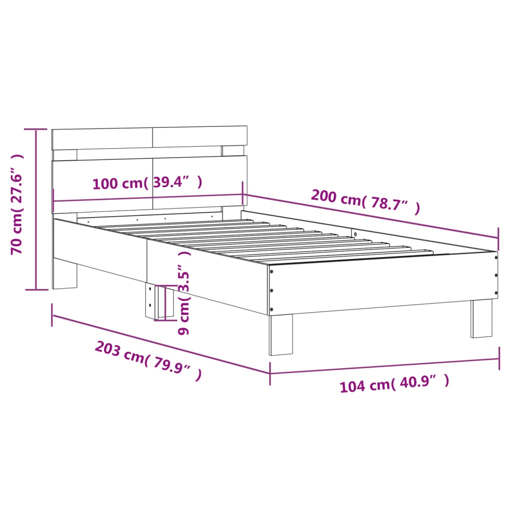 vidaXL Bedframe met hoofdeinde bewerkt hout gerookt eiken 100x200 cm