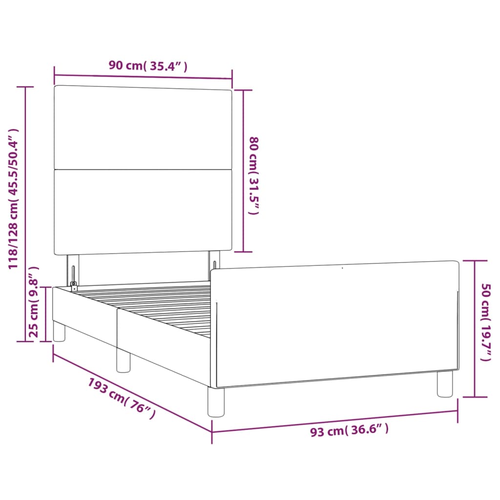 vidaXL Bedframe met hoofdbord kunstleer crèmekleurig 90x190 cm