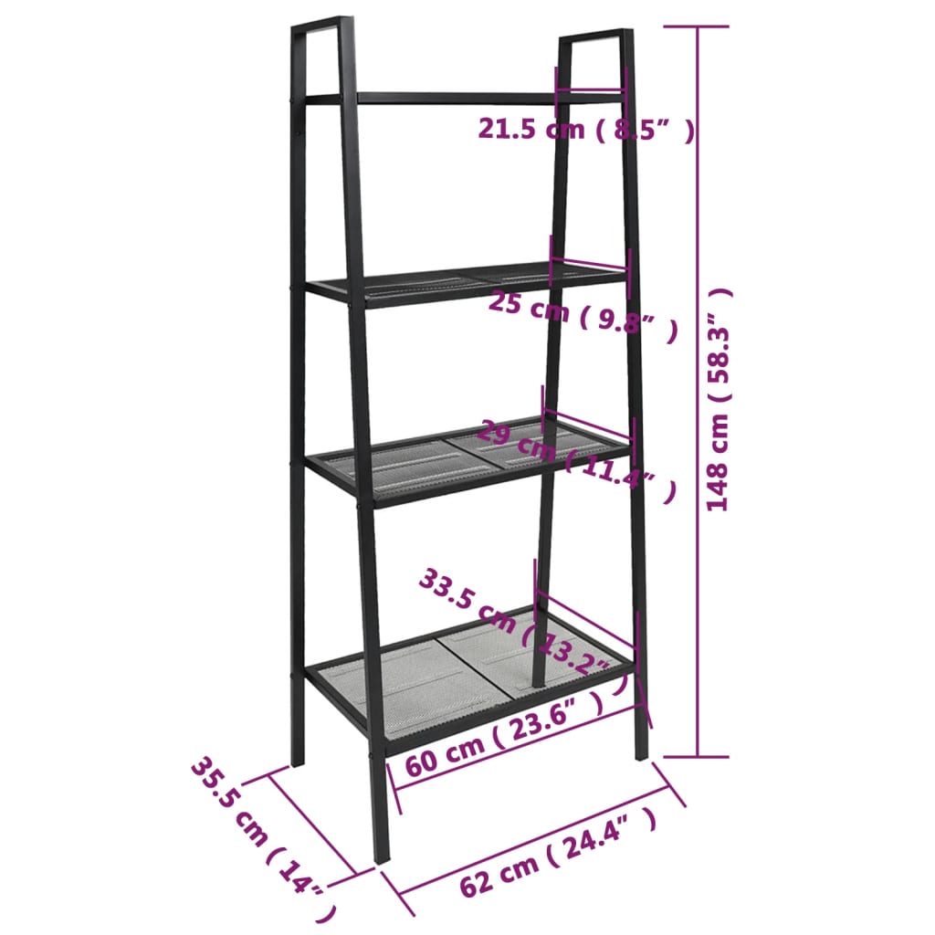 vidaXL Ladder boekenkast 4 schappen metaal antracietkleurig