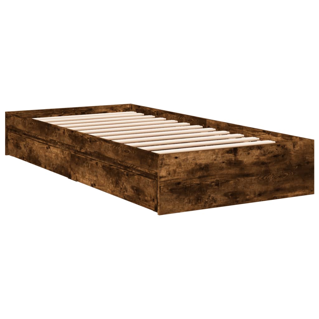 vidaXL Bedframe met lades bewerkt hout gerookt eikenkleurig 90x190 cm