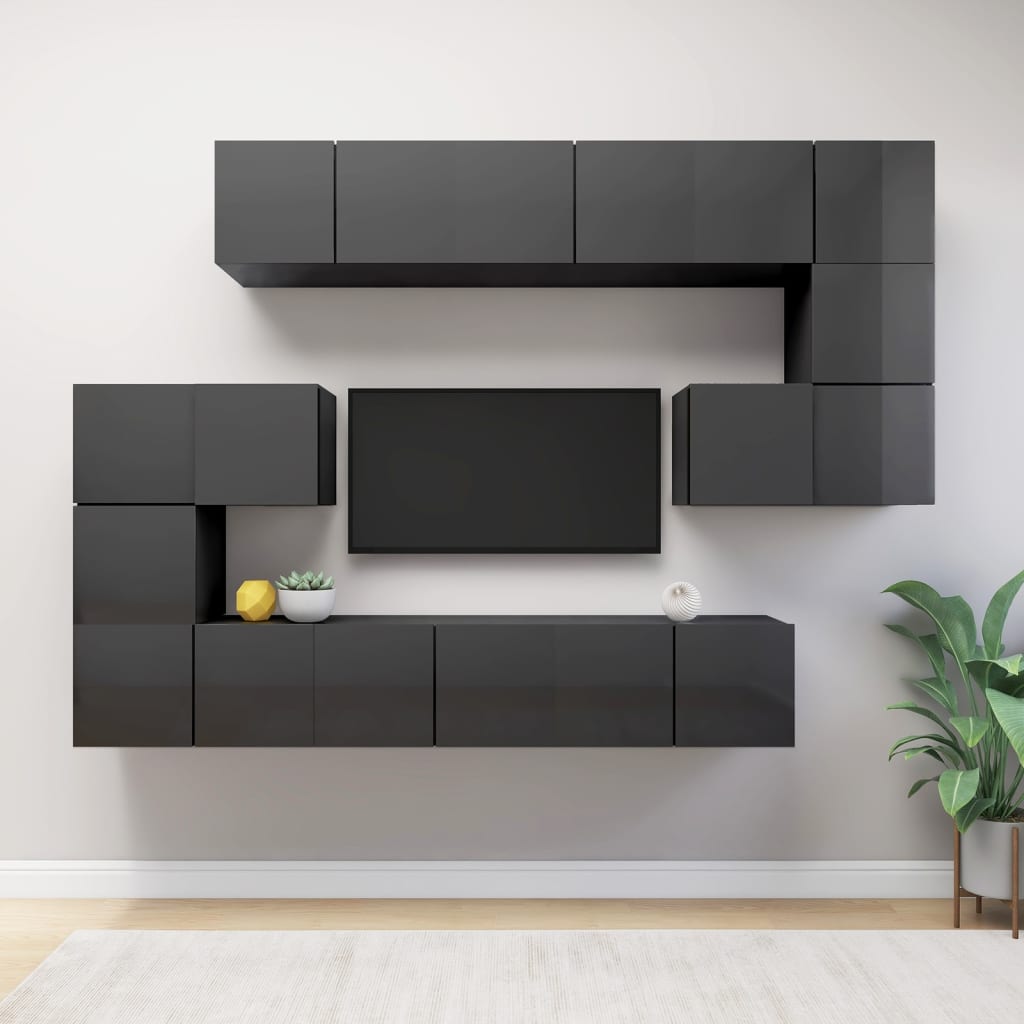 vidaXL 10-delige Tv-meubelset spaanplaat hoogglans grijs