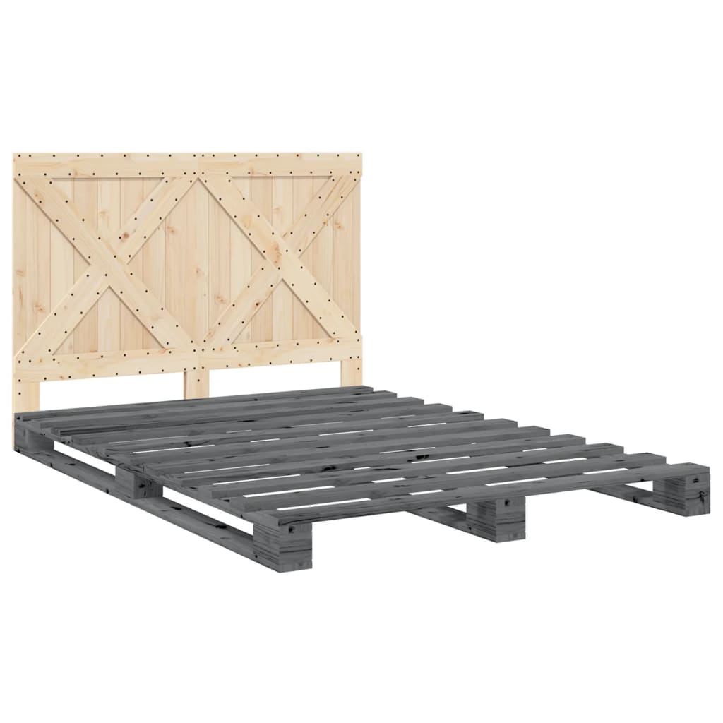 vidaXL Bedframe met hoofdbord massief grenenhout grijs 140x200 cm