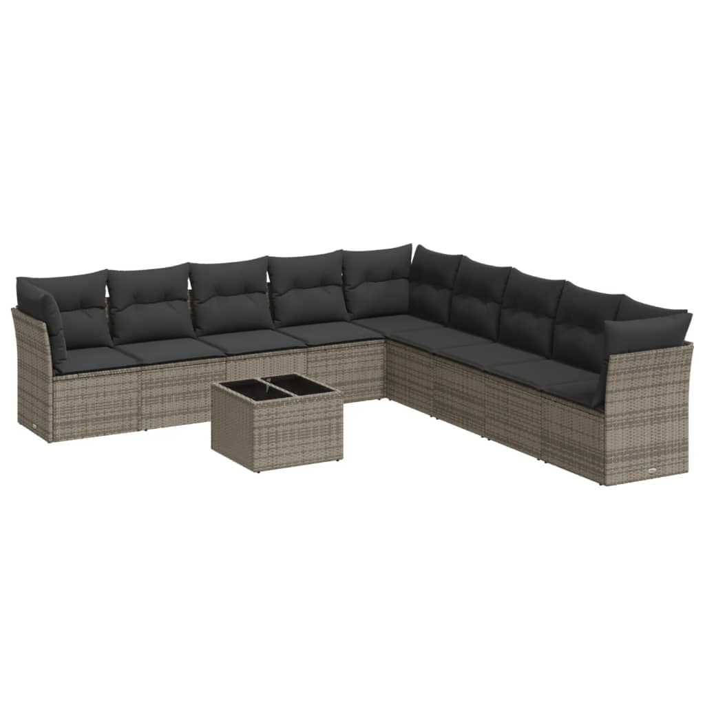 vidaXL 10-delige Loungeset met kussens poly rattan grijs