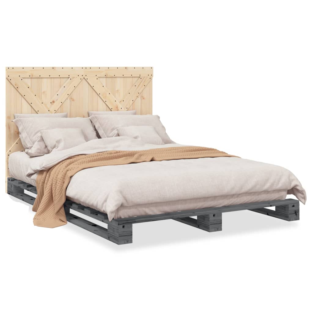 vidaXL Bedframe met hoofdbord massief grenenhout grijs 140x200 cm