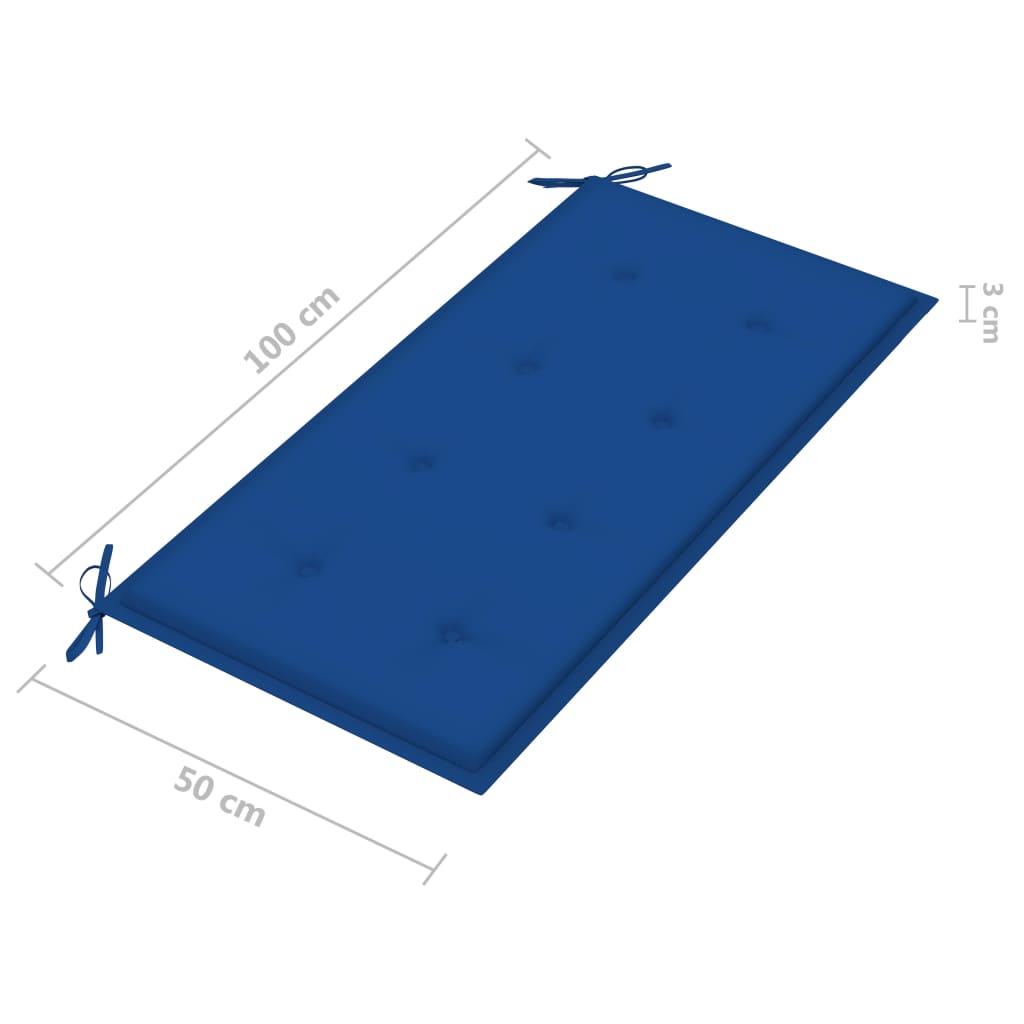 vidaXL Tuinbank met koningsblauw kussen 112 cm massief teakhout