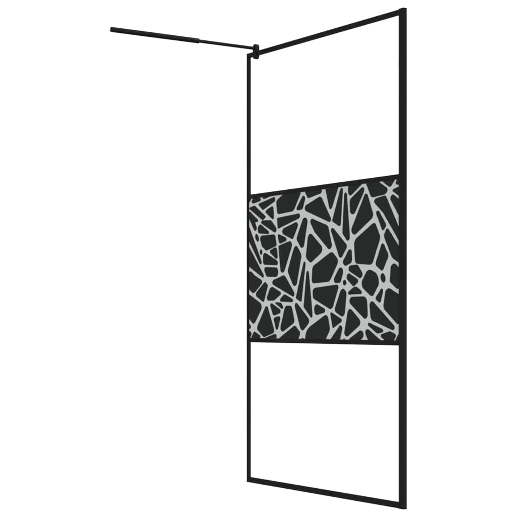 vidaXL Inloopdouchewand met stenenmotief 115x195 cm ESG-glas zwart