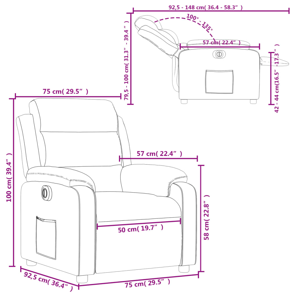 vidaXL Fauteuil verstelbaar elektrisch kunstleer grijs