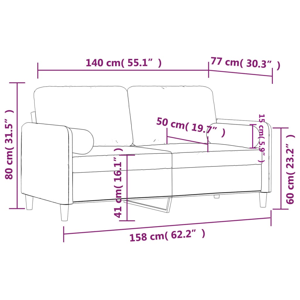 vidaXL Tweezitsbank met sierkussens 140 cm fluweel lichtgrijs