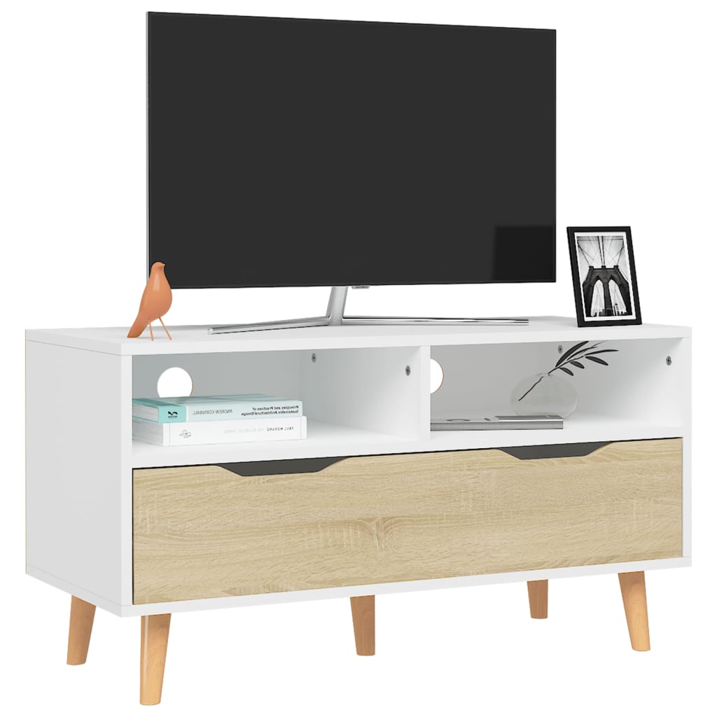 vidaXL Tv-meubel 90x40x48,5 cm bewerkt hout wit sonoma eikenkleurig