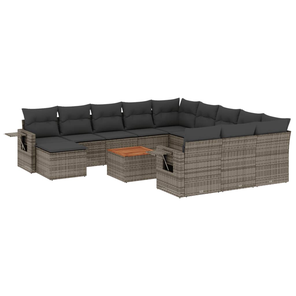 vidaXL 13-delige Loungeset met kussens poly rattan grijs