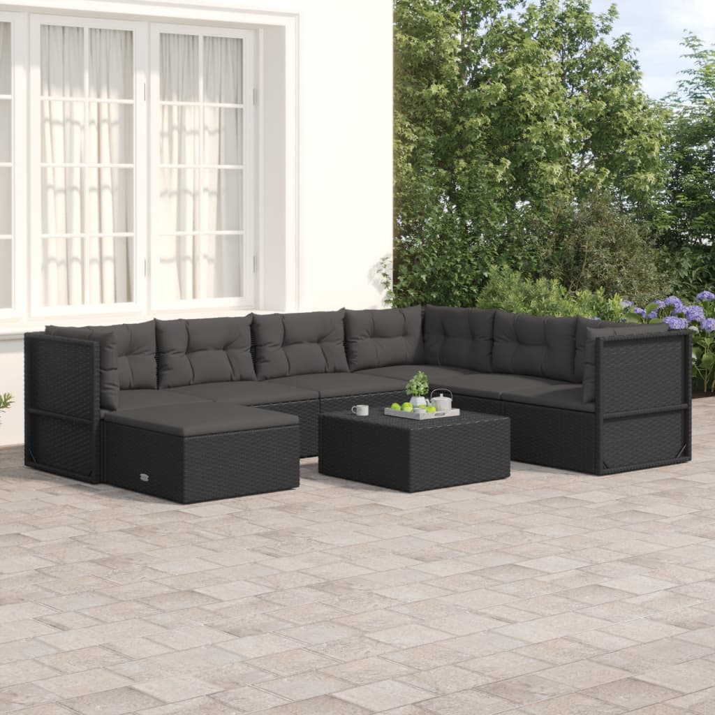 vidaXL 7-delige Loungeset met kussens poly rattan zwart