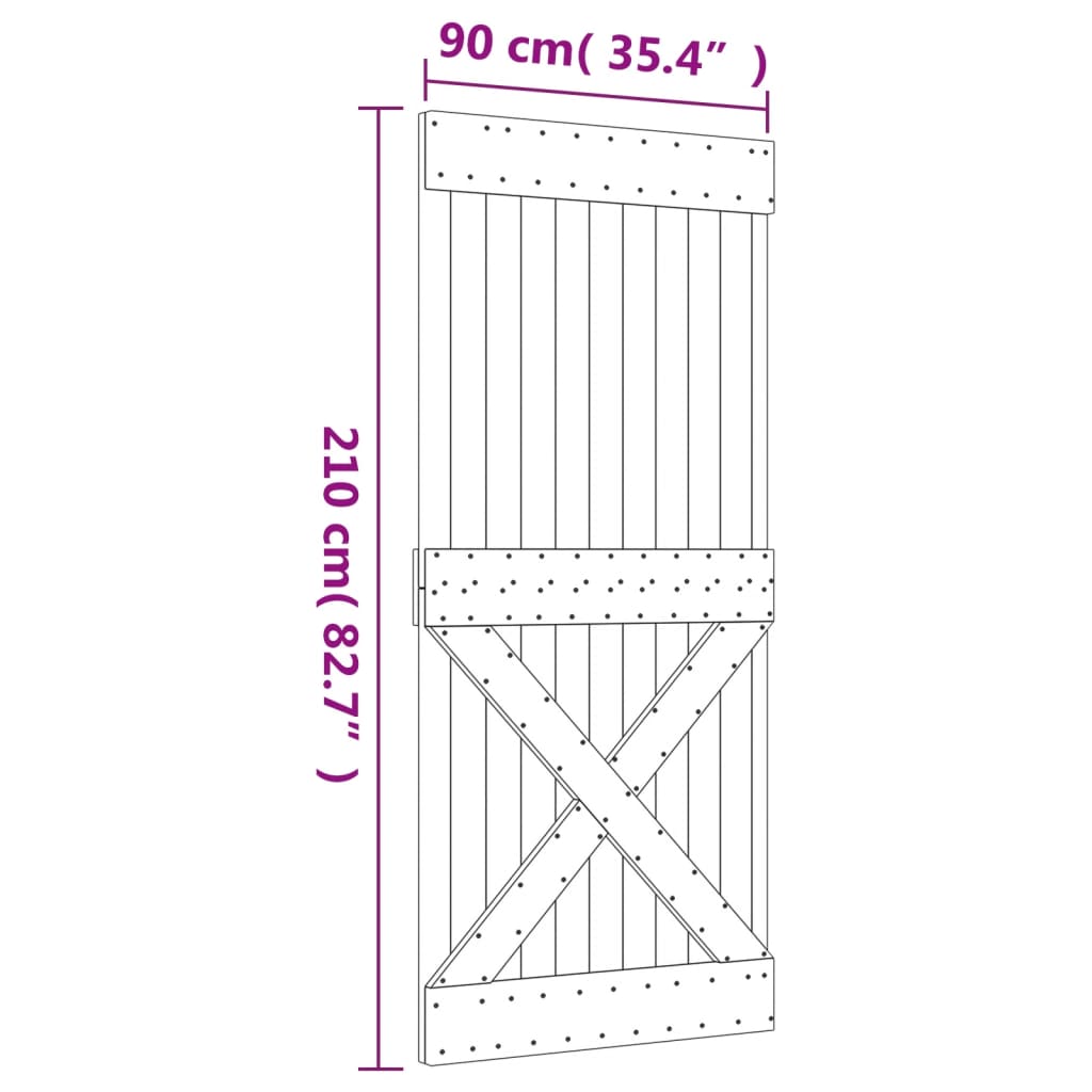 vidaXL Schuifdeur met beslag 90x210 cm massief grenenhout