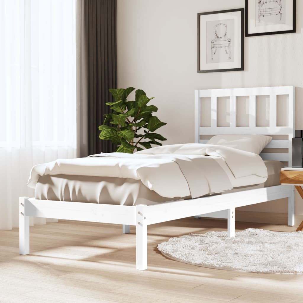 vidaXL Bedframe zonder matras massief grenenhout wit 75x190 cm