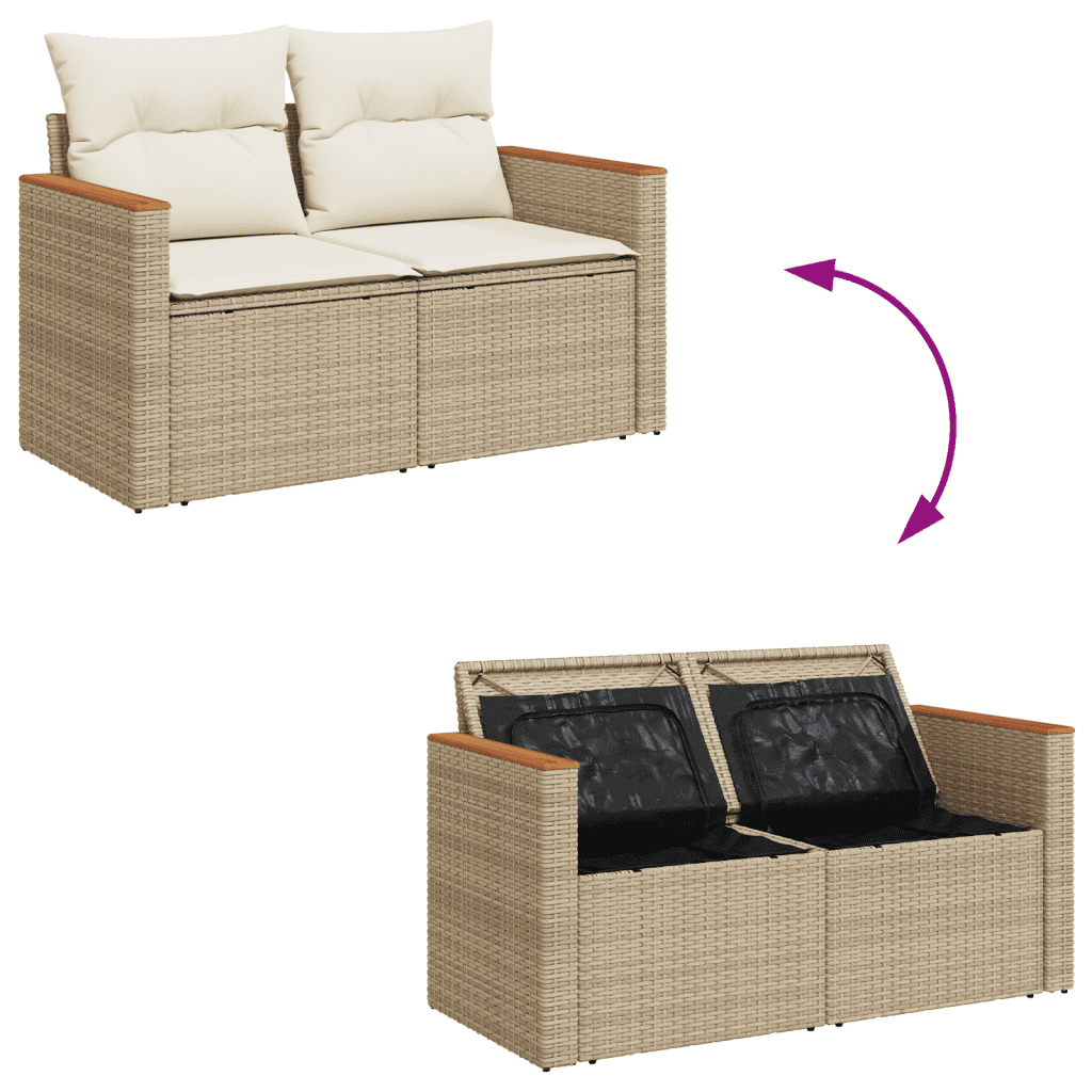 vidaXL 7-delige Loungeset met kussens poly rattan beige