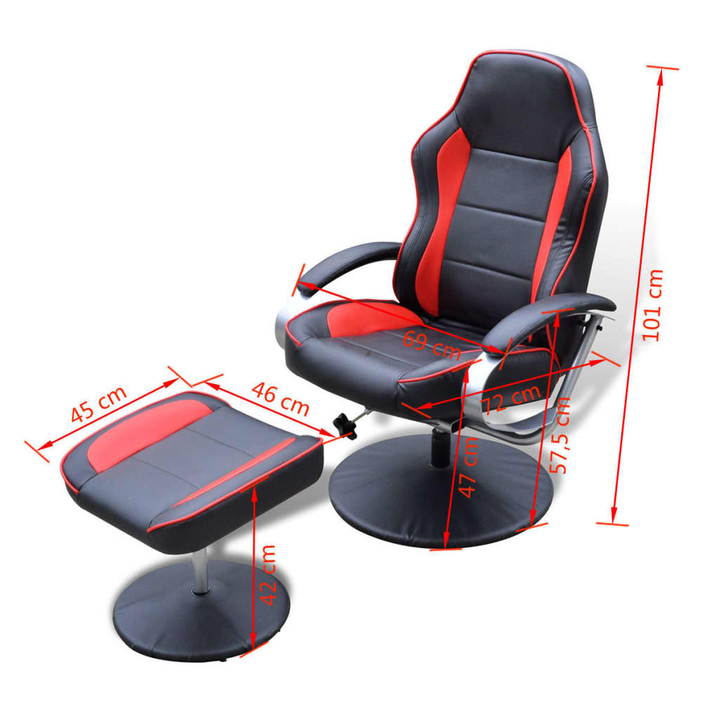 vidaXL Fauteuil met voetenbankje kunstleer zwart en rood