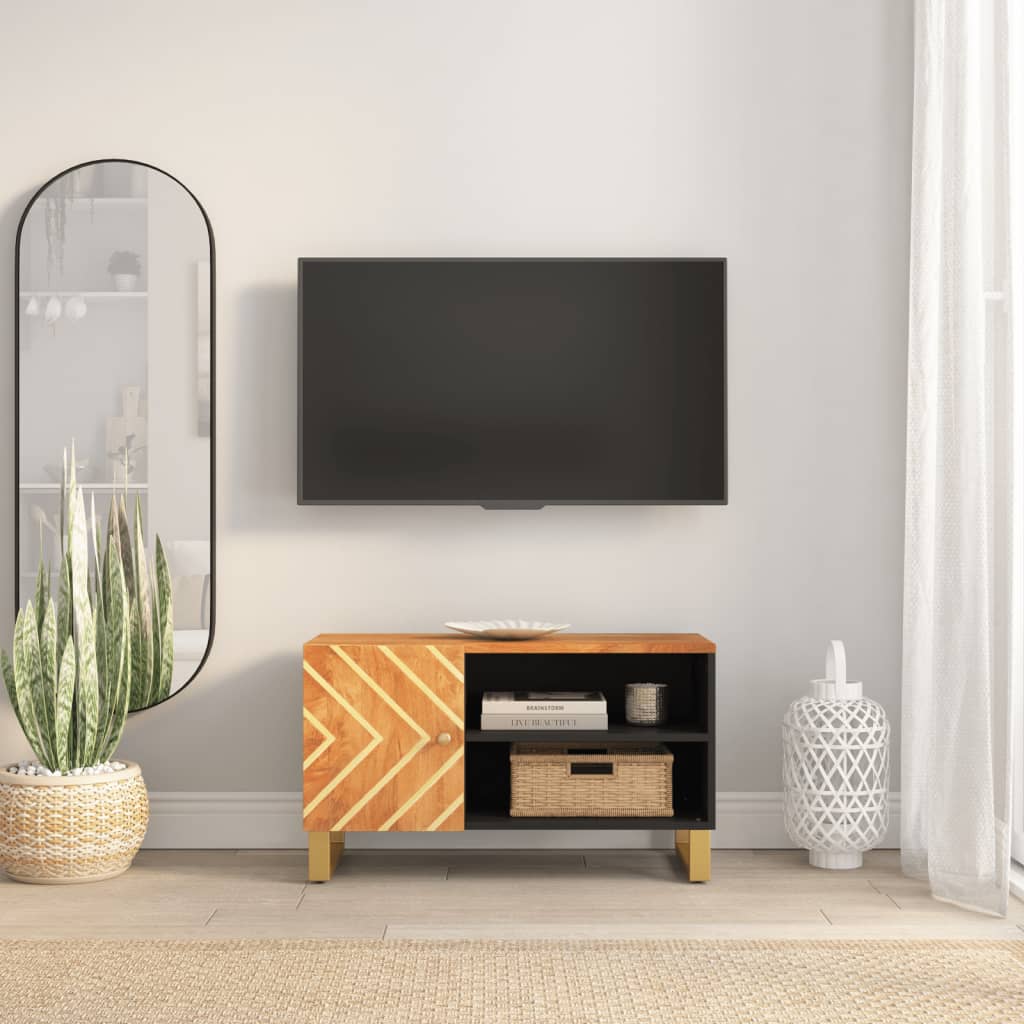 vidaXL Tv-meubel 80x31,5x46 cm massief mangohout bruin en zwart