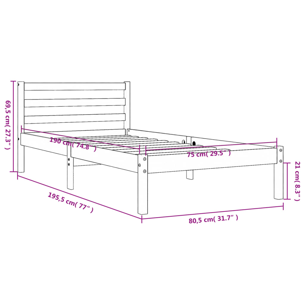 vidaXL Bedframe zonder matras massief grenenhout wasbruin 75x190 cm