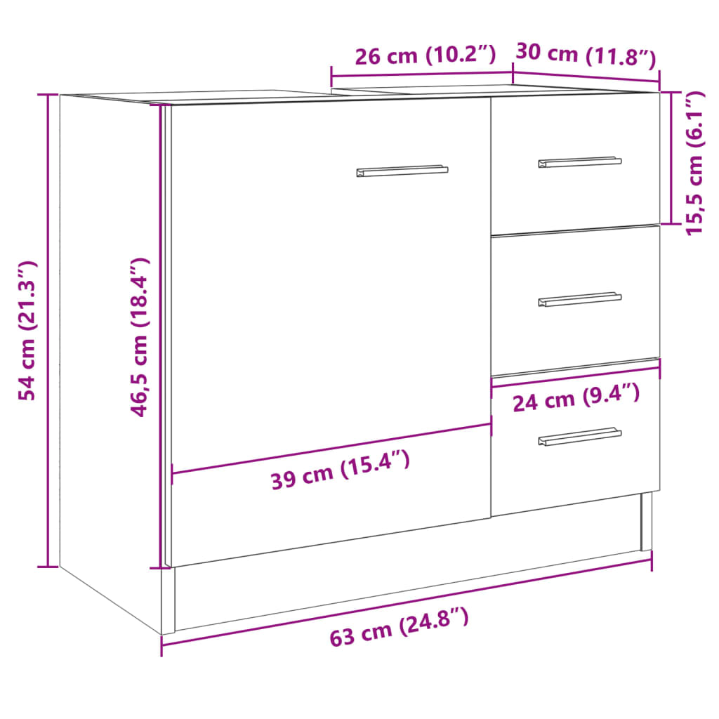 vidaXL Wastafelkast 63x30x54 cm bewerkt hout sonoma eikenkleurig