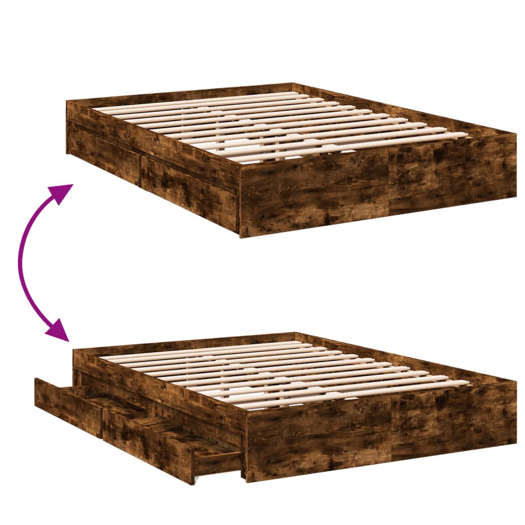 vidaXL Bedframe met lades bewerkt hout gerookt eikenkleurig 140x190 cm