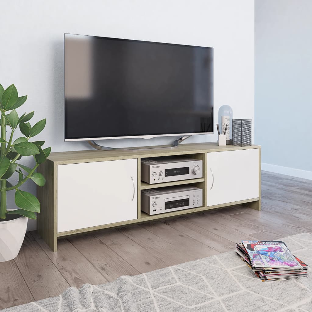 vidaXL Tv-meubel 120x30x37,5cm bewerkt hout wit en sonoma eikenkleurig