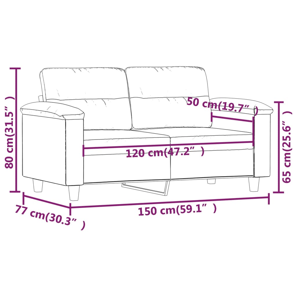 vidaXL Tweezitsbank 120 cm microvezelstof lichtgrijs