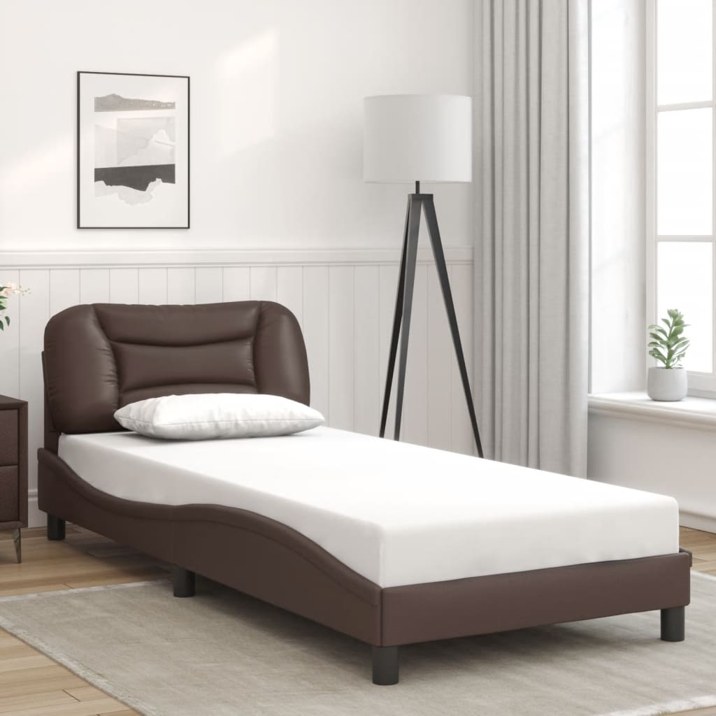 vidaXL Bedframe met hoofdbord kunstleer bruin 90x190 cm