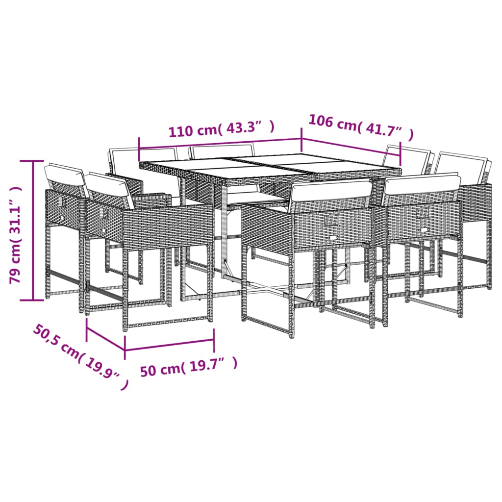 vidaXL 9-delige Tuinset poly rattan zwart