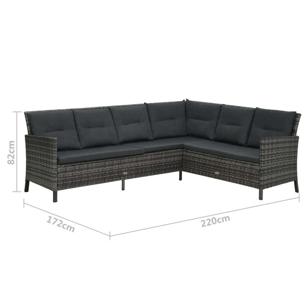 vidaXL 4-delige Loungeset met kussens poly rattan grijs