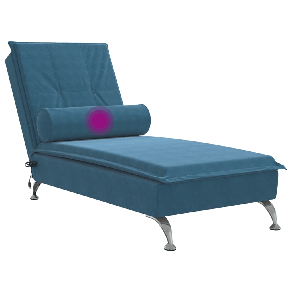 vidaXL Massage chaise longue met bolster fluweel blauw