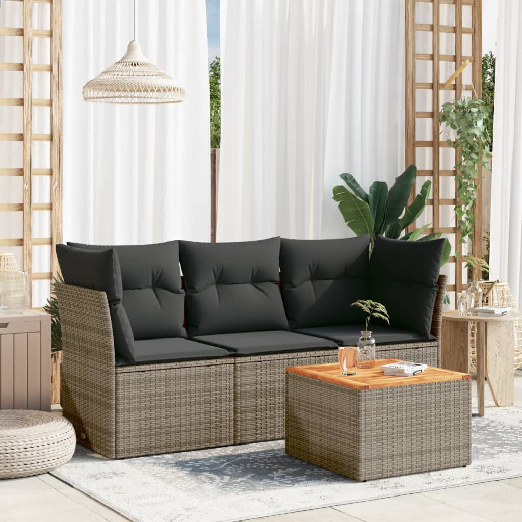 vidaXL 4-delige Loungeset met kussens poly rattan grijs