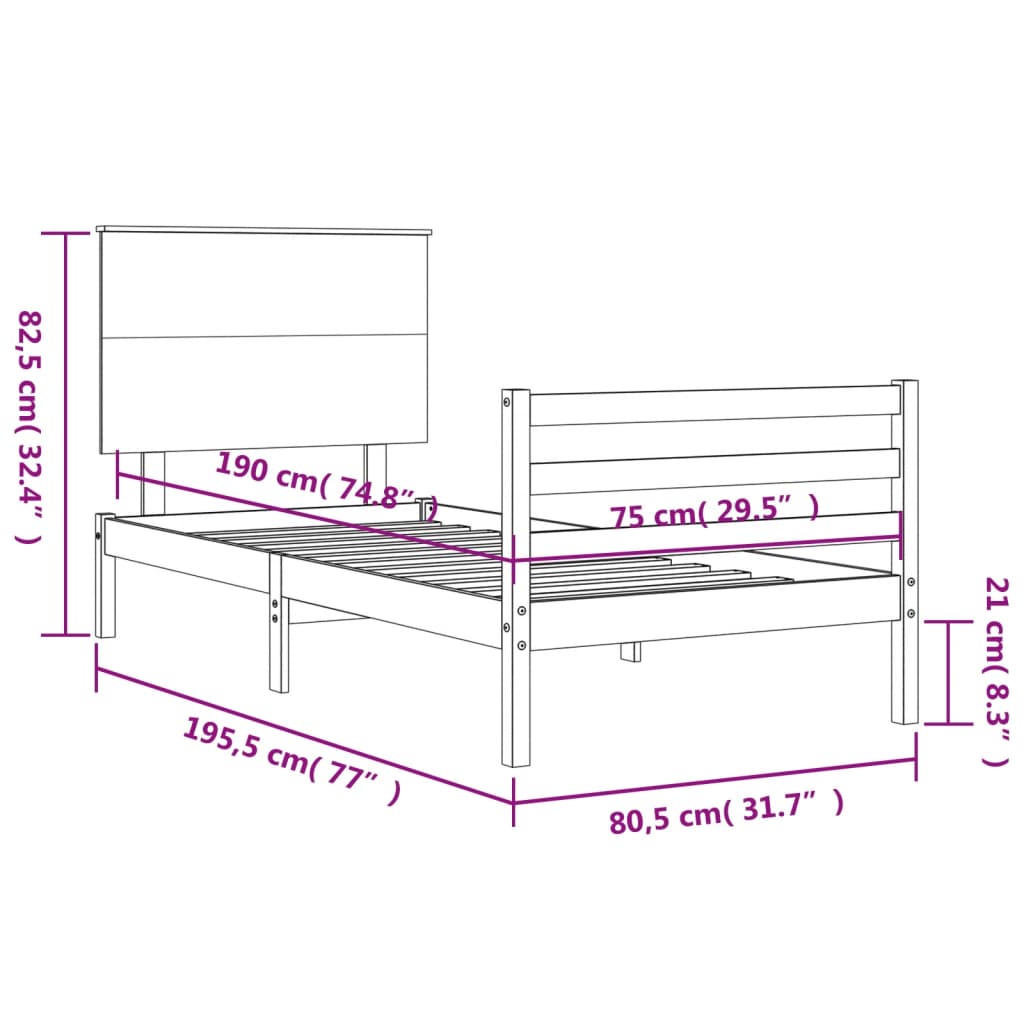 vidaXL Bedframe met hoofdbord massief hout wit