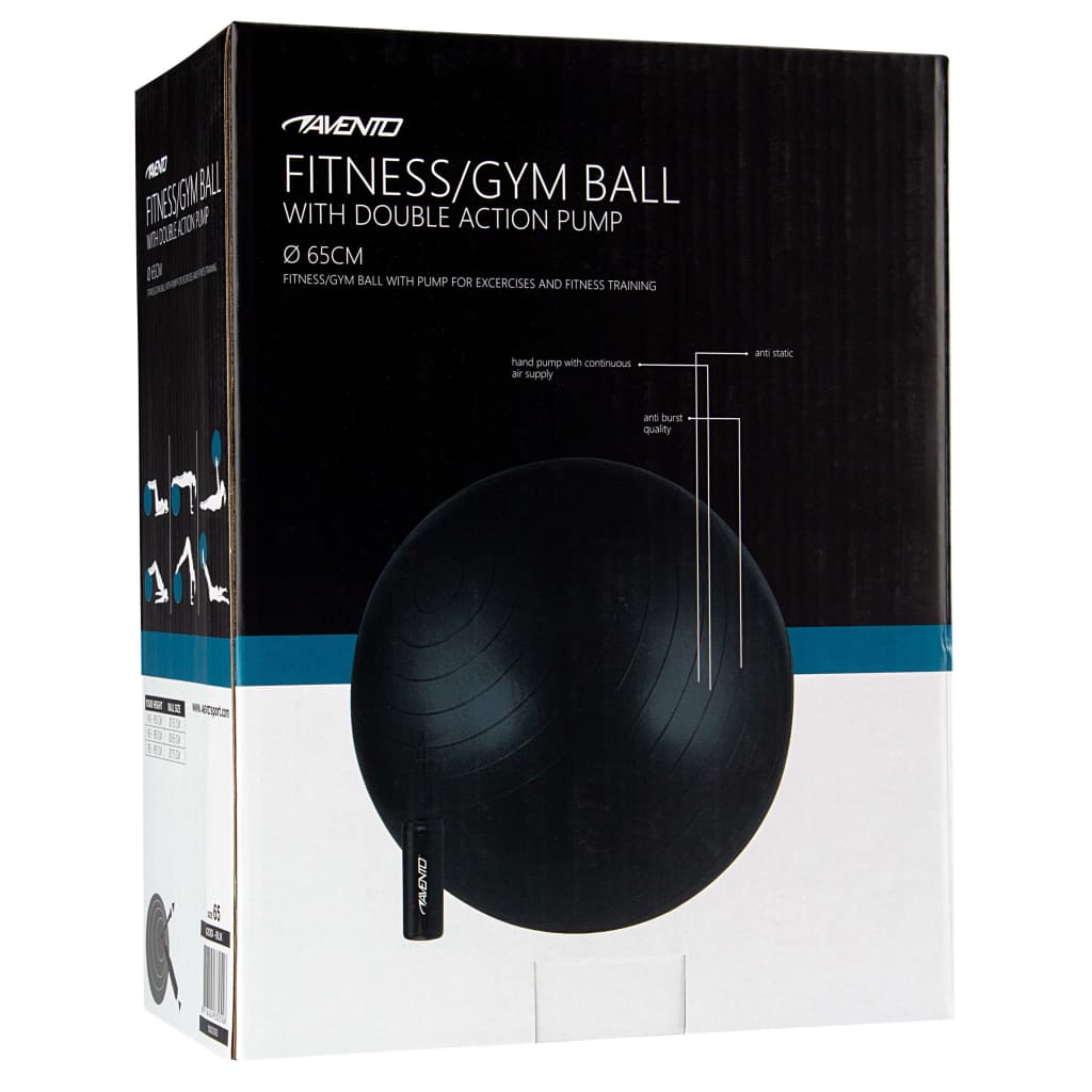 Avento Fitnessbal met pomp 65 cm zwart
