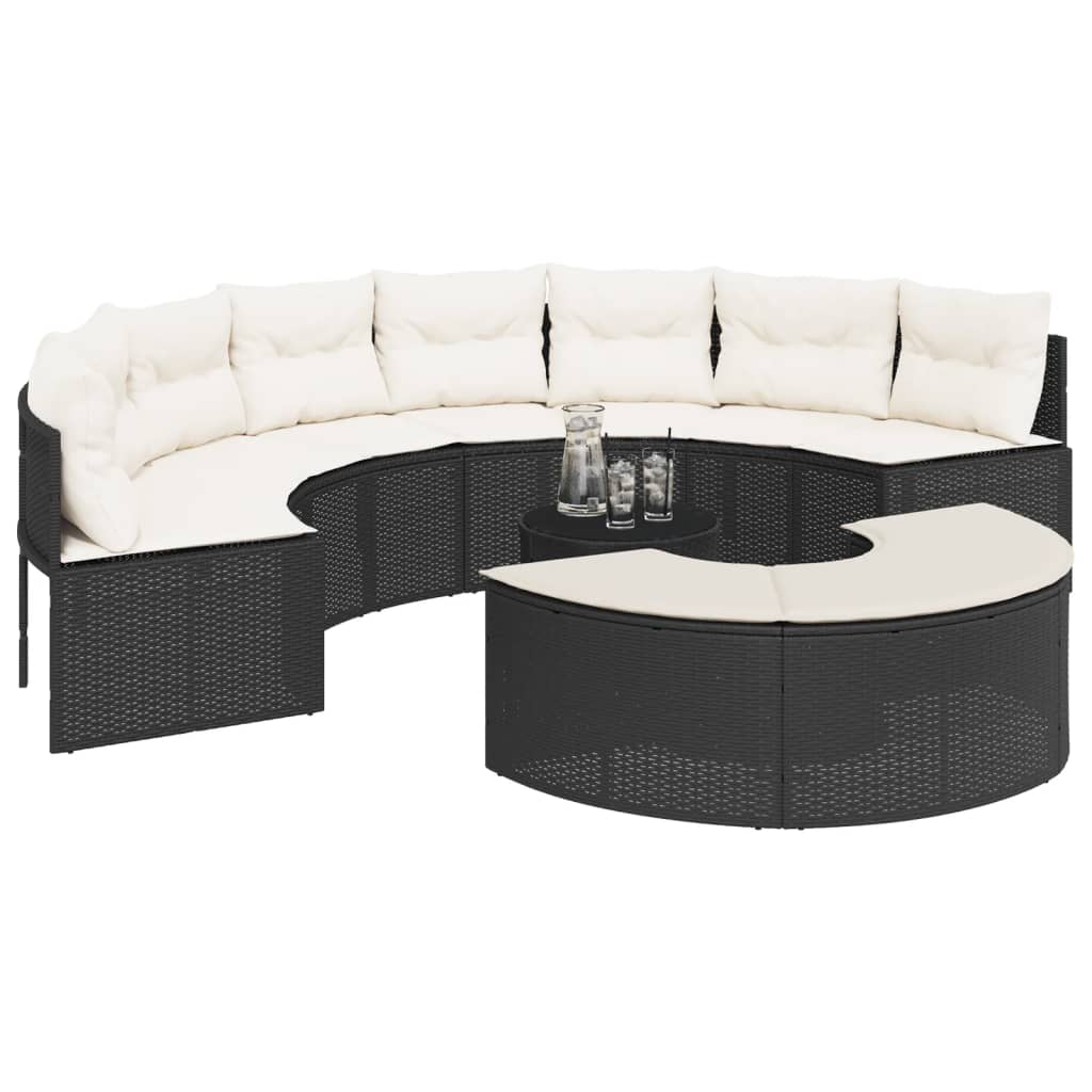 vidaXL 3-delige Loungeset halfrond poly rattan zwart