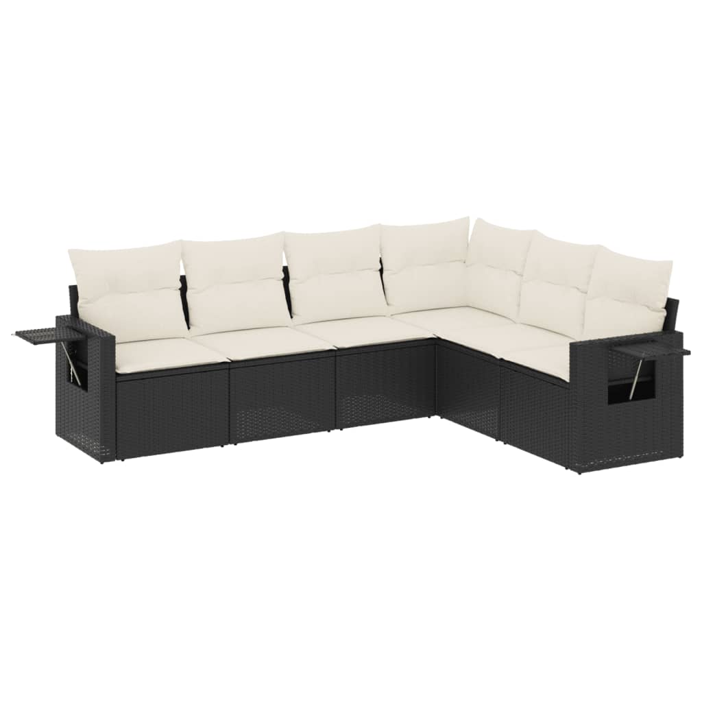 vidaXL 6-delige Loungeset met kussens poly rattan zwart