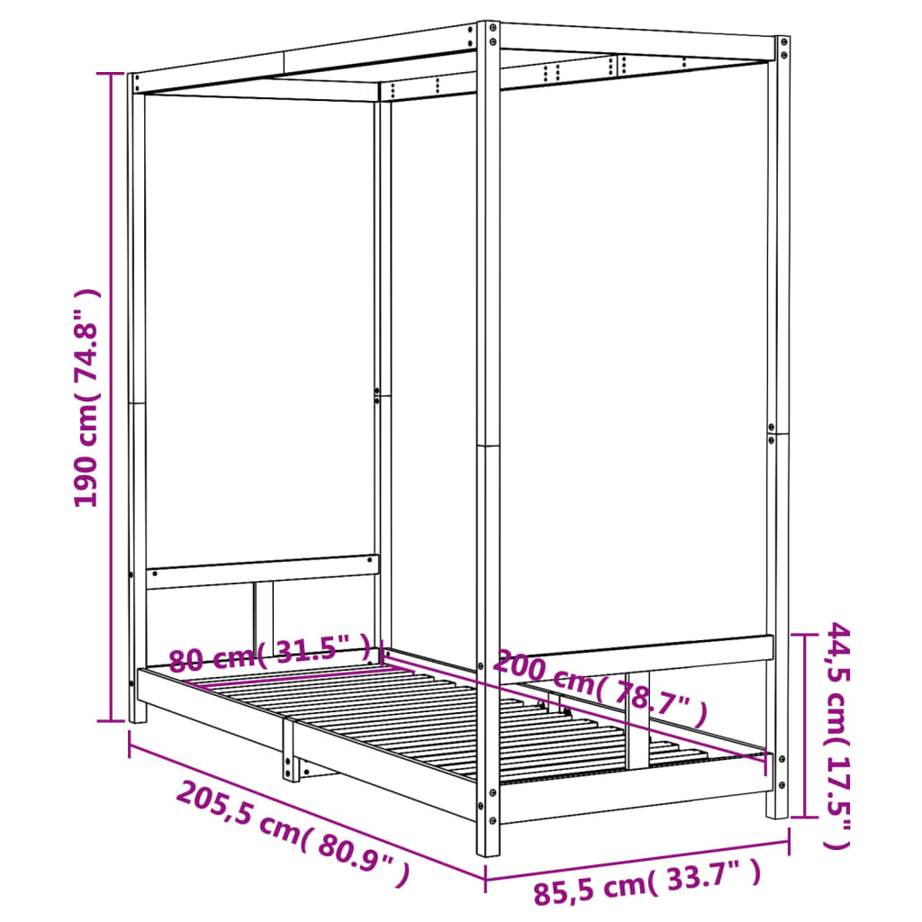 vidaXL Kinderbedframe 80x200 cm massief grenenhout zwart