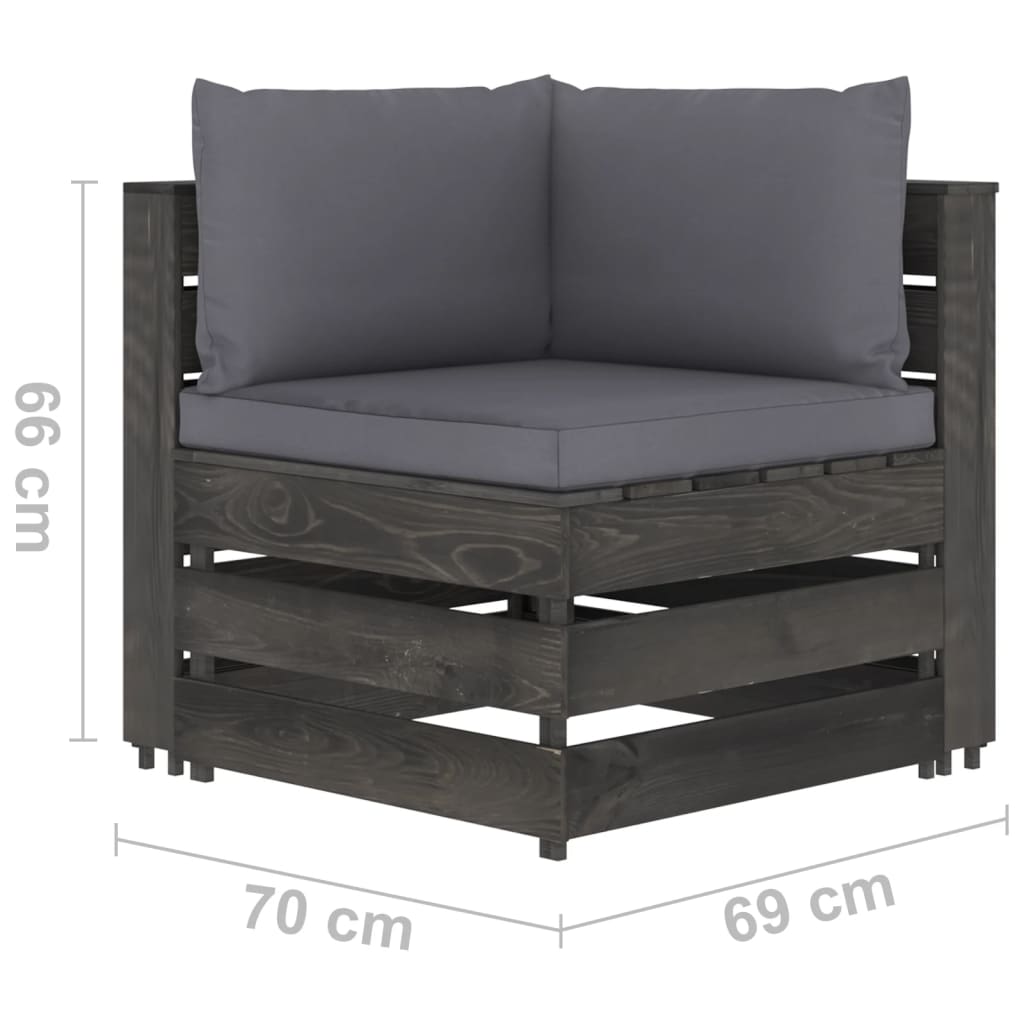 vidaXL 5-delige Loungeset met kussens grijs geïmpregneerd hout